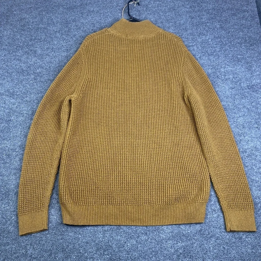 LL Bean Sweater Mens LT Brown 100% Organic Cotton Waffle Knit 1/4 Zip Mock Neck